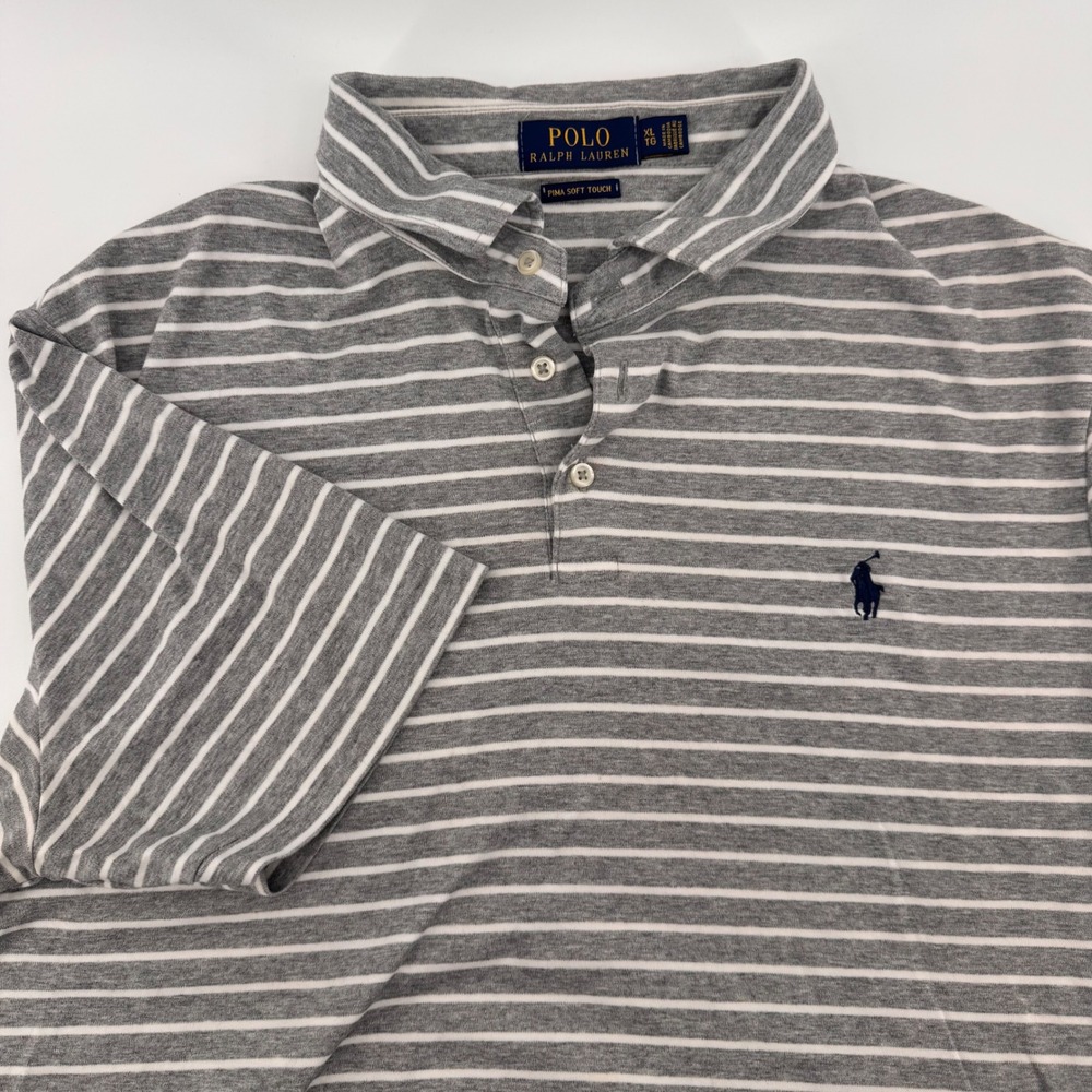 Polo Ralph Lauren Pima Soft Touch Striped Polo Shirt Gray White XL‎
